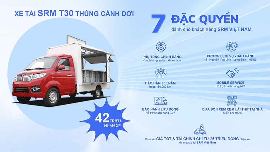 xe tai srm T30 thung kin canh doi Xe SRM T30 Bán Cafe Lưu Động